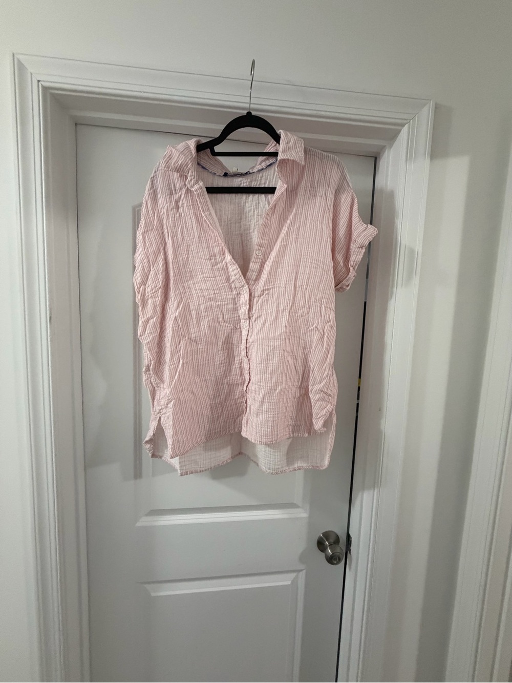 Relaxed Pale Pink Gauze Button-Down Shirt - Lightweight Casual Top